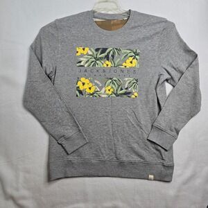 Jack Jones Sweatshirt NWOT Men Crew Neck Gray Tropical Palm Tree Graphic SZ 2XL